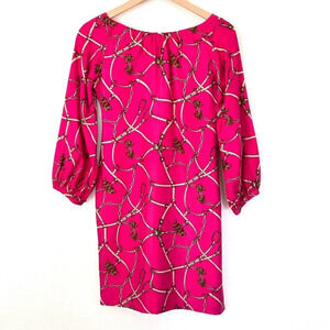 Britt Ryan Silk Bright Pink Equestrian Horse Bit Gold Chain Derby Dress Size 0